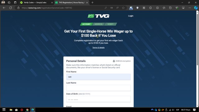 TVG checkout page showing TVG promo code box | Screenshot taken by SimplyCodes community member on Sep 12, 2024