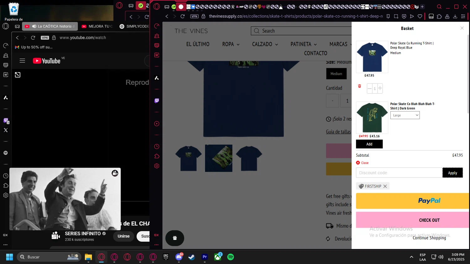 The Vines Supply promo code screenshot showing code FIRSTSHIP applied at The Vines Supply checkout page. Uploaded by SimplyCodes community member Billyyou on Jun 23, 2025