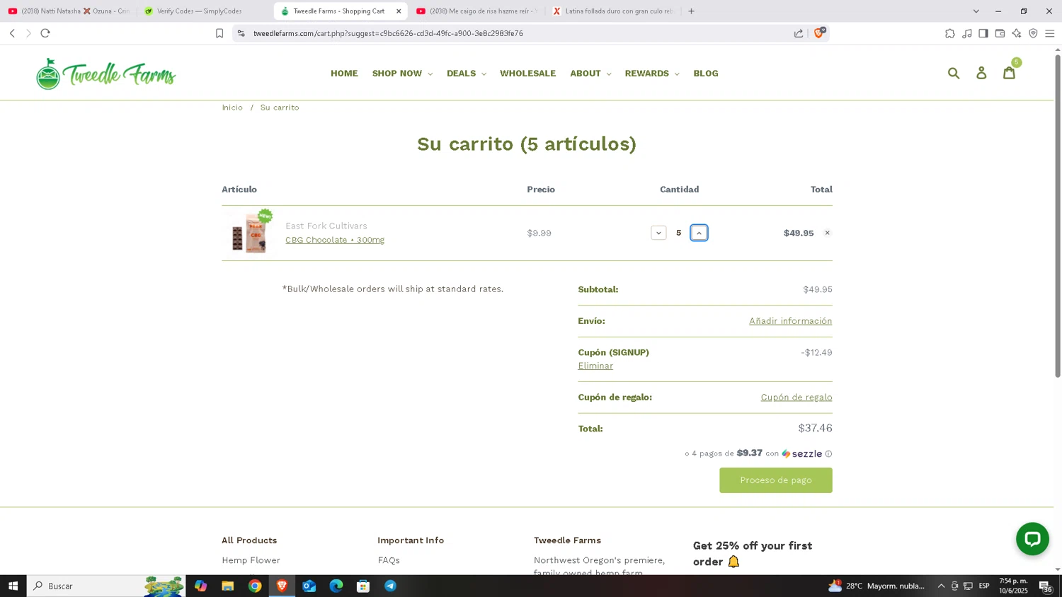 Tweedle Farms coupon code screenshot showing code SIGNUP applied at Tweedle Farms checkout page. Uploaded by SimplyCodes community member Carloscoder_900457733 on Jun 10, 2025