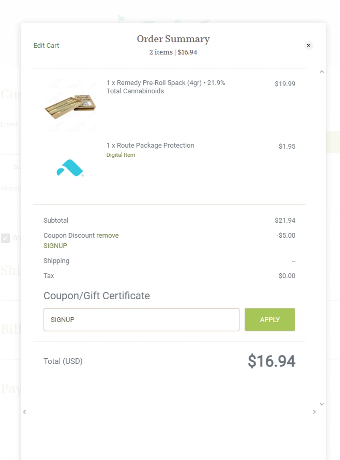 Tweedle Farms coupon code screenshot showing code SIGNUP applied at Tweedle Farms checkout page. Uploaded by SimplyCodes community member hollowknight on Feb 7, 2025