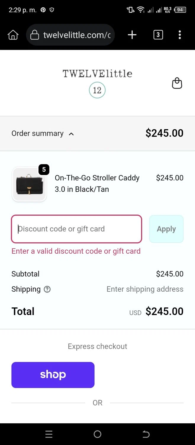 TWELVElittle promo code screenshot showing code FIRST10 applied at TWELVElittle checkout page. Uploaded by SimplyCodes community member CleverSleuth6613 on Nov 17, 2025