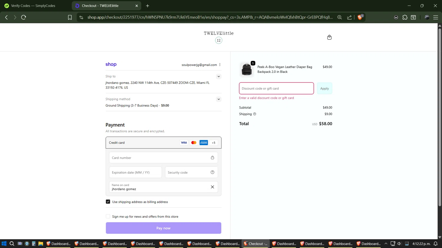 TWELVElittle promo code screenshot showing code FIRST10 applied at TWELVElittle checkout page. Uploaded by SimplyCodes community member Phoenix on Nov 17, 2025