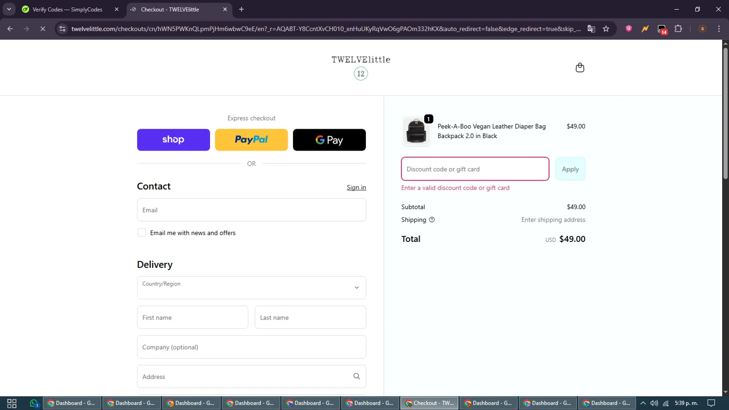TWELVElittle promo code screenshot showing code TWELVE10 applied at TWELVElittle checkout page. Uploaded by SimplyCodes community member GoldSentinel1426 on Nov 17, 2025
