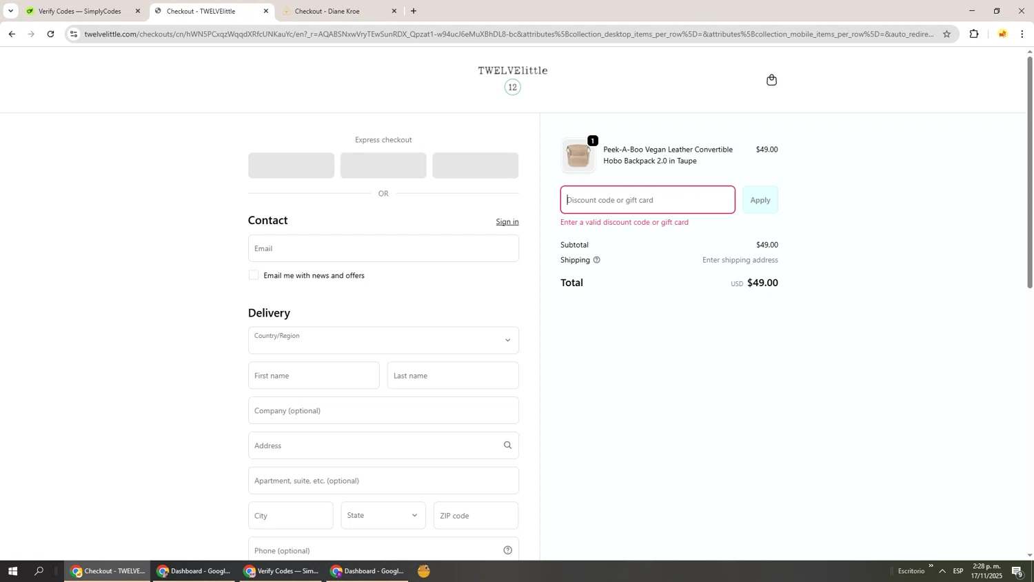 TWELVElittle promo code screenshot showing code TLFIRST15 applied at TWELVElittle checkout page. Uploaded by SimplyCodes community member Richard251 on Nov 17, 2025