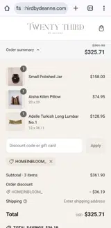 Homeinbloom_ coupon verification screenshot