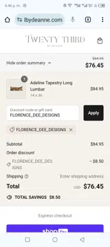 FLORENCE_DEE_DESIGNS coupon verification screenshot