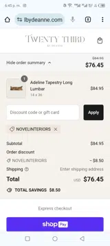 NOVELINTERIORS coupon verification screenshot