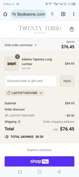 LADYOFTHEHOME coupon verification screenshot