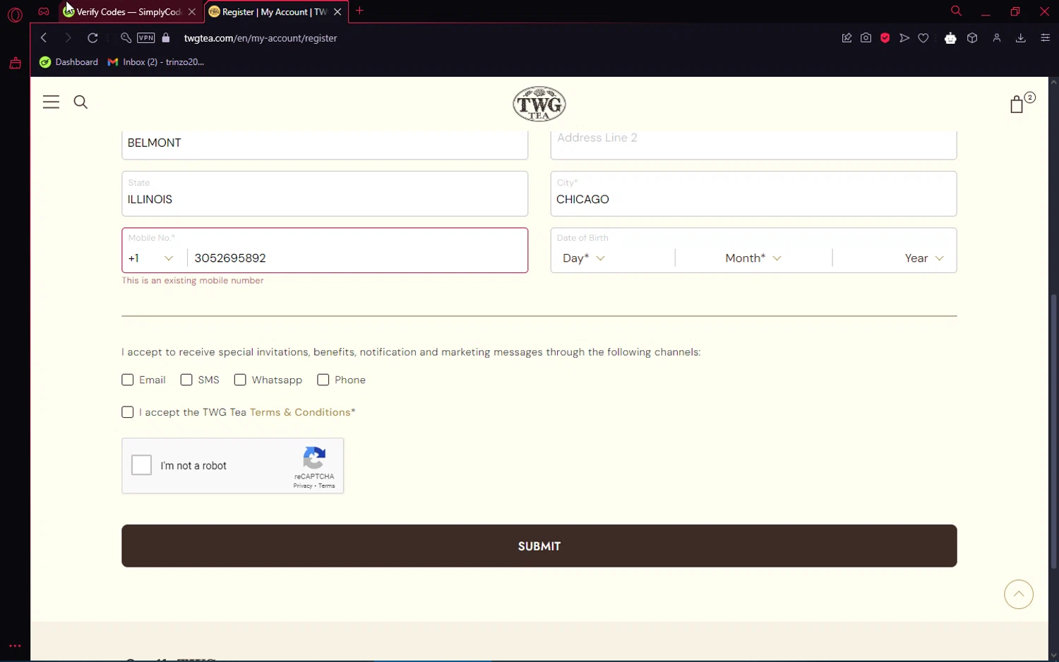 TWG Tea checkout page showing TWG Tea promo code box | Screenshot taken by SimplyCodes community member on Nov 7, 2024