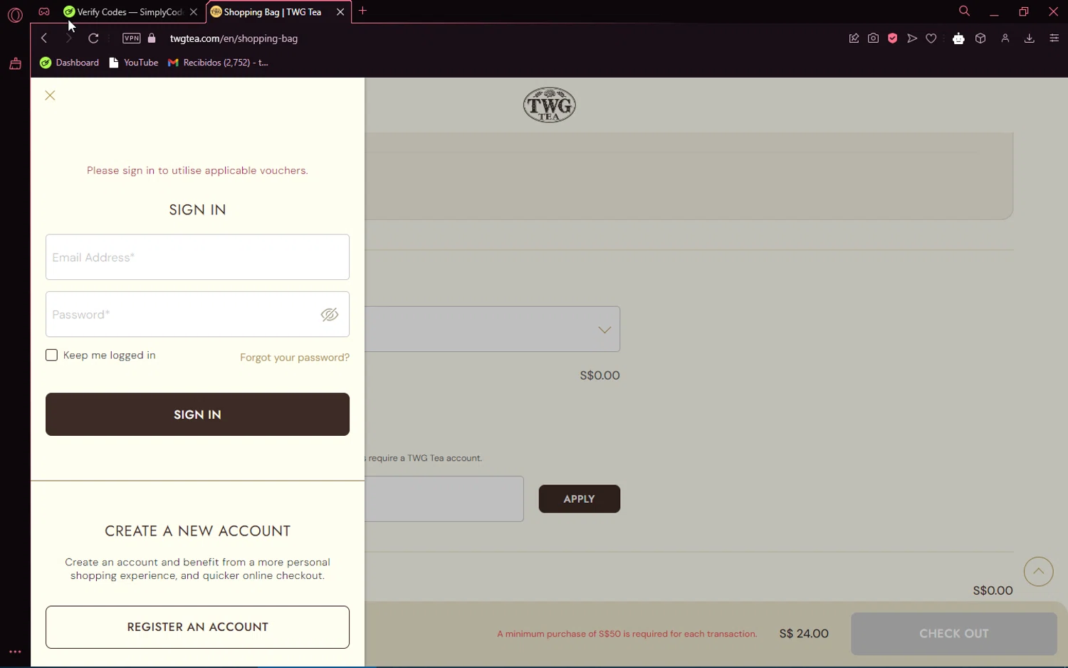 TWG Tea checkout page showing TWG Tea promo code box | Screenshot taken by SimplyCodes community member on Nov 11, 2024