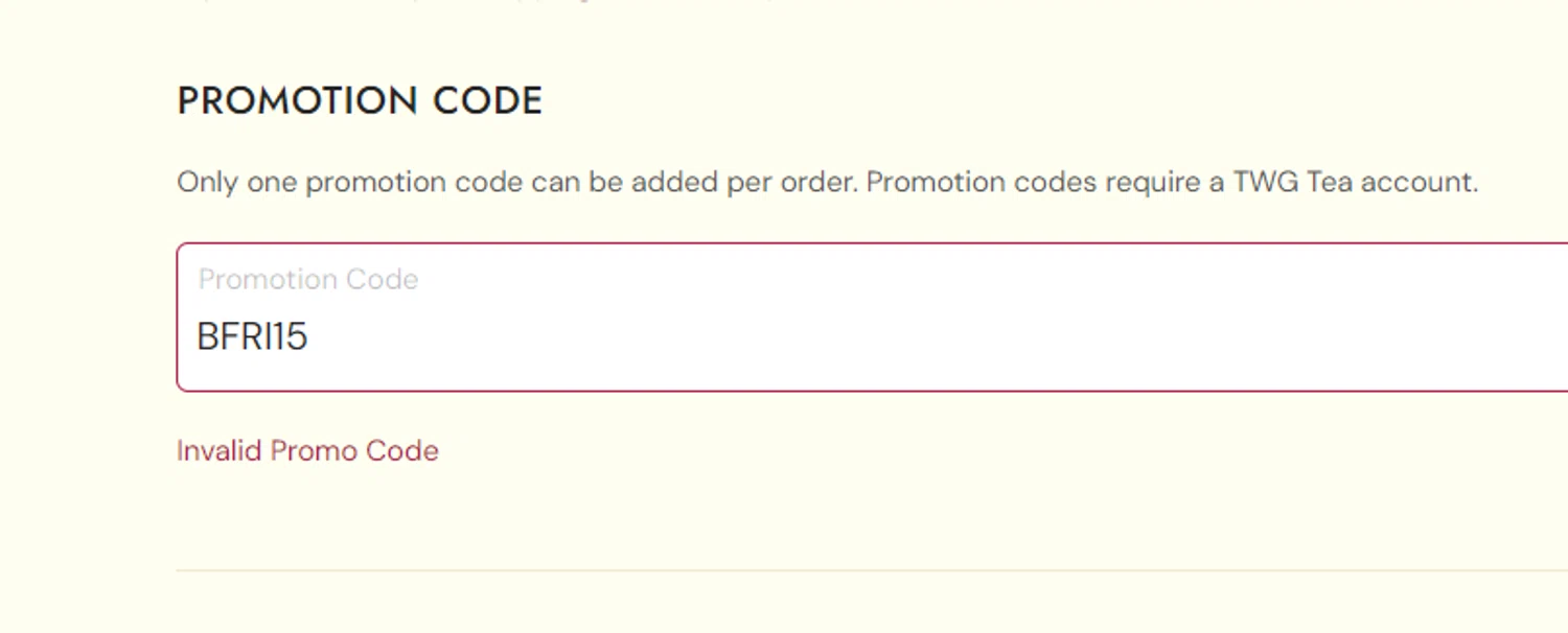 TWG Tea promo code screenshot showing code BFRI15 applied at TWG Tea checkout page. Uploaded by SimplyCodes community member juansito on Jan 27, 2025