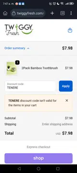 TENERE coupon verification screenshot