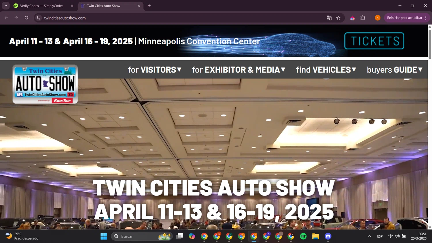 Twin Cities Auto Show promo code screenshot showing code lucky25 applied at Twin Cities Auto Show checkout page. Uploaded by SimplyCodes community member davidsalazar on Mar 21, 2025