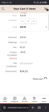 TWINE CBD coupon verification screenshot