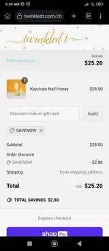 SAVENOW coupon verification screenshot