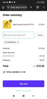 Extra10% coupon verification screenshot