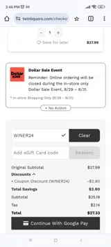 WINER24 coupon verification screenshot