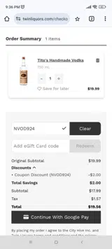 NVOD924 coupon verification screenshot