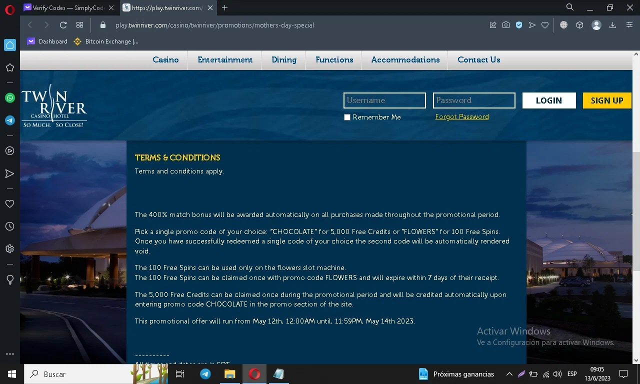 Twin River Social Casino checkout page showing Twin River Social Casino promo code box | Screenshot taken by SimplyCodes community member on Jun 13, 2023