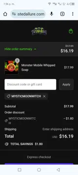 Mysticmoonwitch coupon verification screenshot