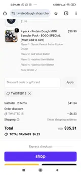 TWISTED15 coupon verification screenshot