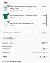PROMO15 coupon verification screenshot