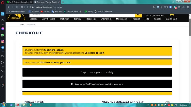 Twisted Throttle checkout page showing Twisted Throttle promo code box | Screenshot taken by SimplyCodes community member on Dec 14, 2020