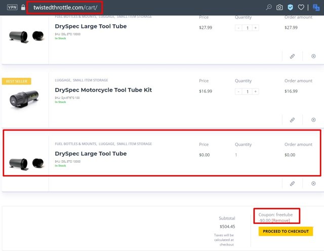 Twisted Throttle checkout page showing Twisted Throttle promo code box | Screenshot taken by SimplyCodes community member on Dec 13, 2020