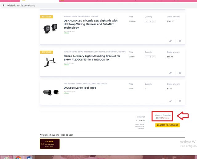 Twisted Throttle checkout page showing Twisted Throttle promo code box | Screenshot taken by SimplyCodes community member on Dec 13, 2020