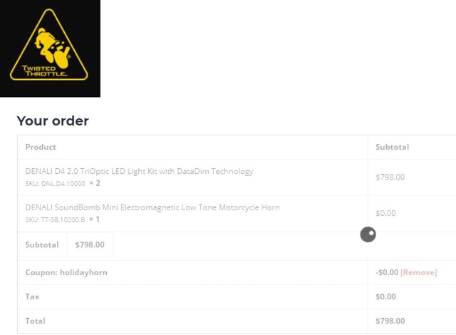 Twisted Throttle checkout page showing Twisted Throttle promo code box | Screenshot taken by SimplyCodes community member on Dec 11, 2020