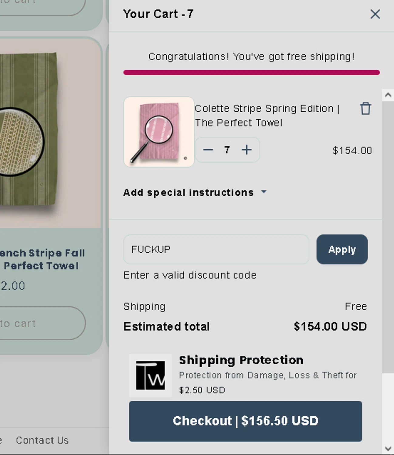 Twisted Wares discount code screenshot showing code FUCKUP applied at Twisted Wares checkout page. Uploaded by SimplyCodes community member RewardVoyager7796 on Feb 27, 2025
