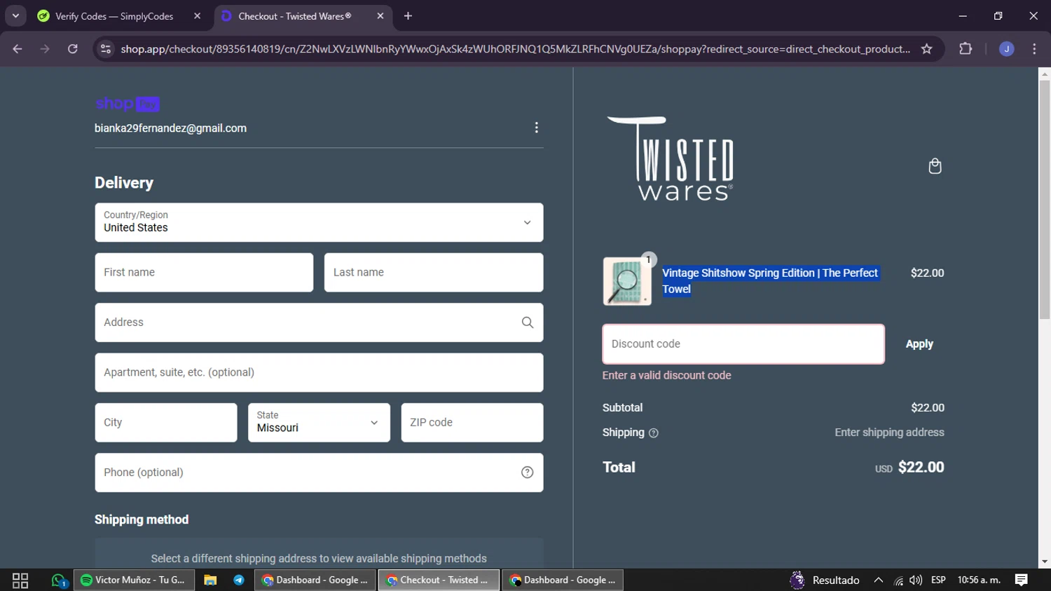 Twisted Wares discount code screenshot showing code FUCKUP applied at Twisted Wares checkout page. Uploaded by SimplyCodes community member junojuno on Feb 27, 2025