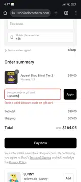Translate coupon verification screenshot