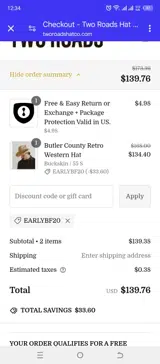 EARLYBF20 coupon verification screenshot