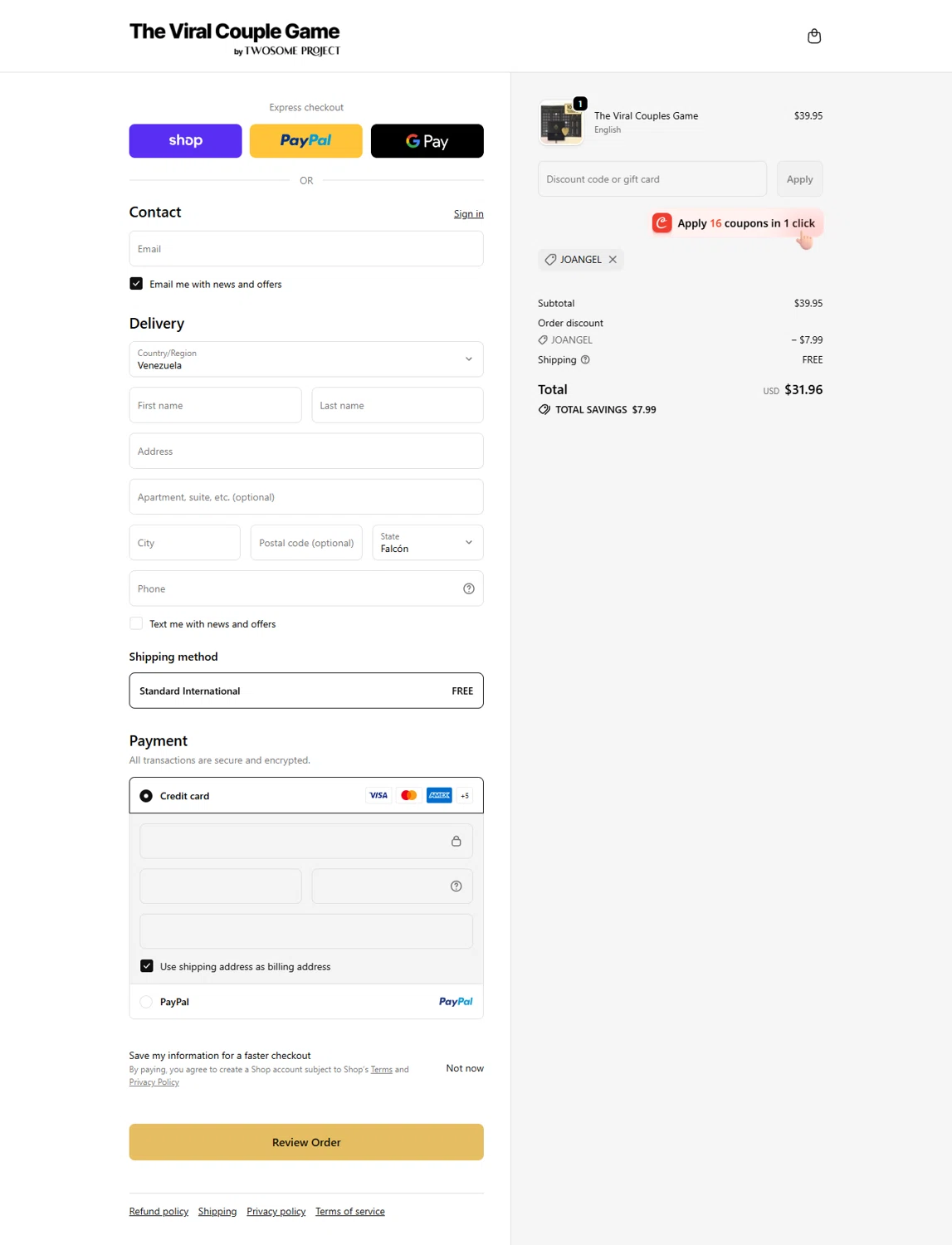 Twosome Project promo code screenshot showing code JOANGEL applied at Twosome Project checkout page. Uploaded by SimplyCodes community member kanEki12 on May 29, 2026