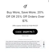 25OFF75 coupon verification screenshot