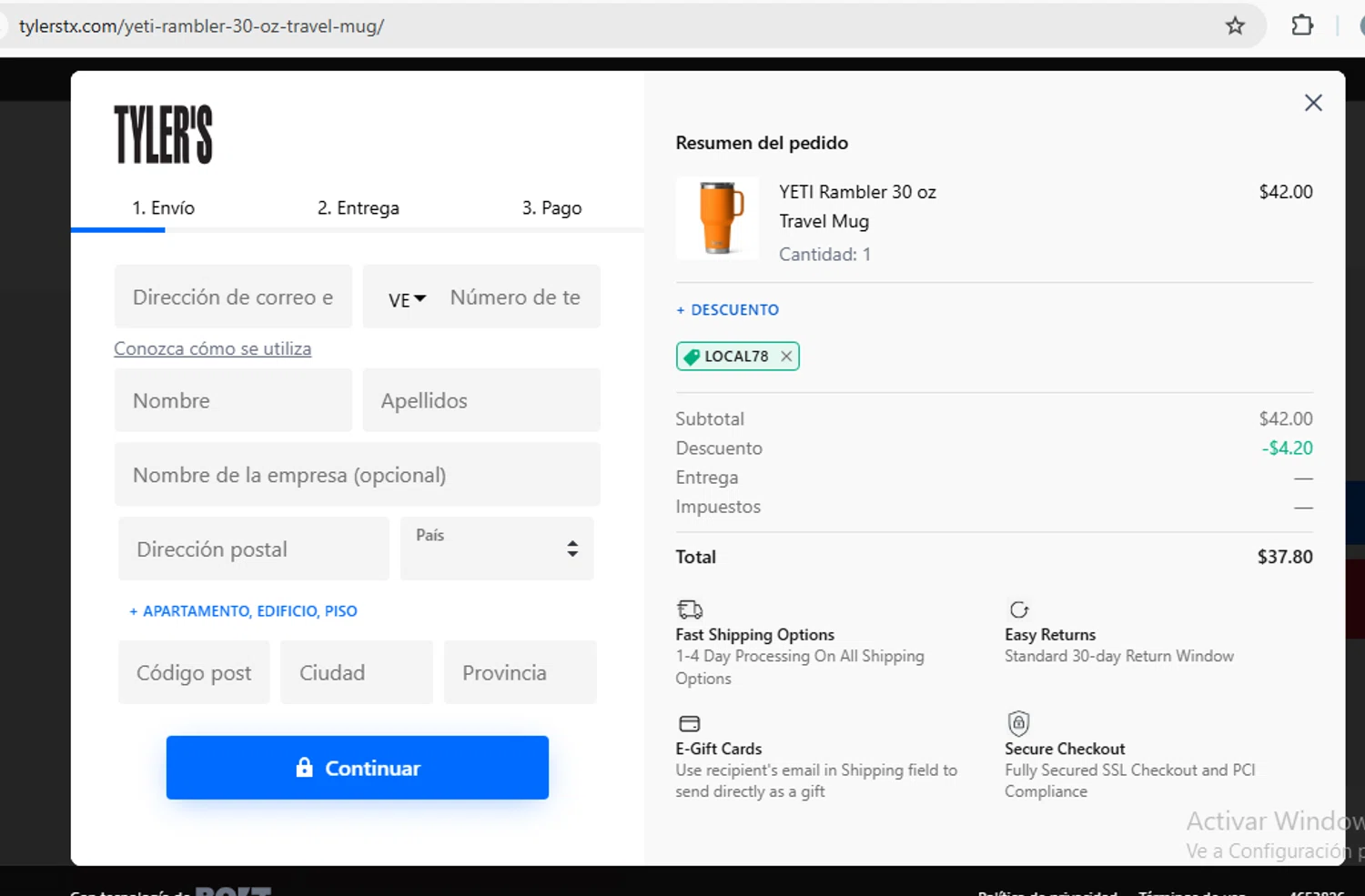 Tylers coupon code screenshot showing code LOCAL78 applied at Tylers checkout page. Uploaded by SimplyCodes community member barbiem on Sep 11, 2025