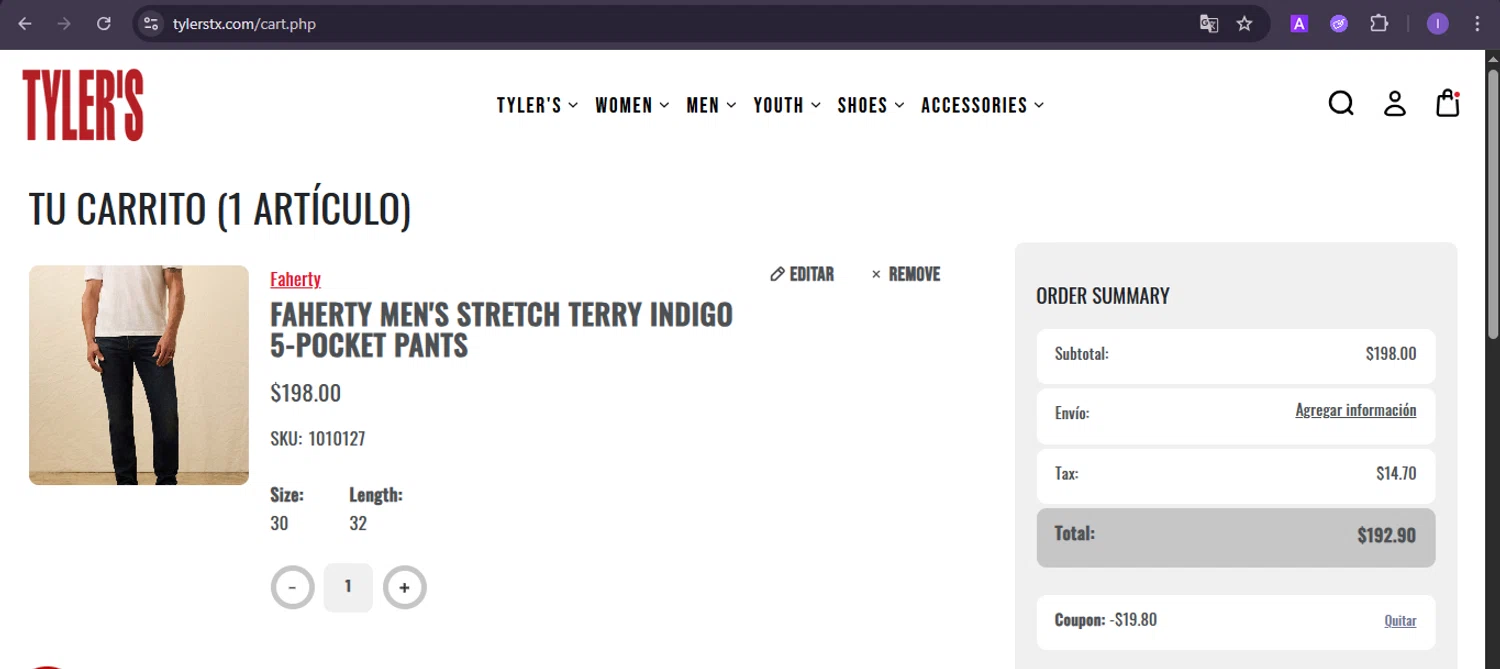 Tylers coupon code screenshot showing code LOCAL78 applied at Tylers checkout page. Uploaded by SimplyCodes community member joineds on Oct 15, 2025