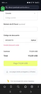 SPOOKY15 coupon verification screenshot