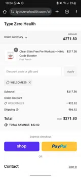 WELCOME25 coupon verification screenshot