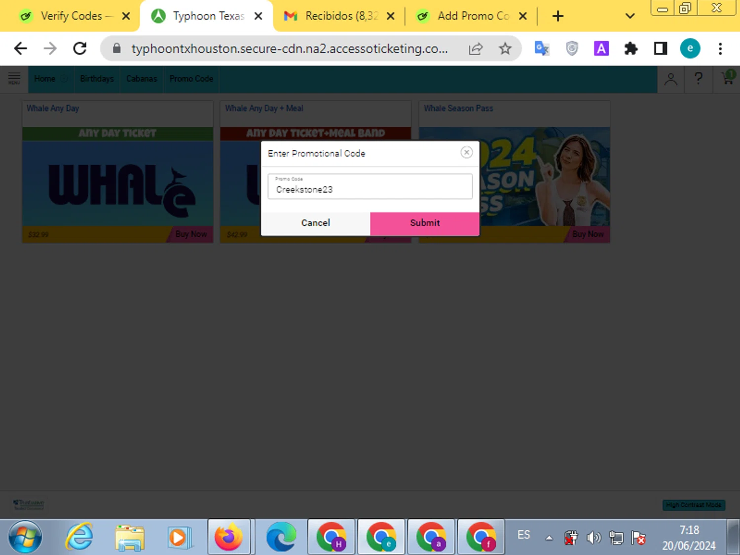 where to use Typhoon Texas promo code box