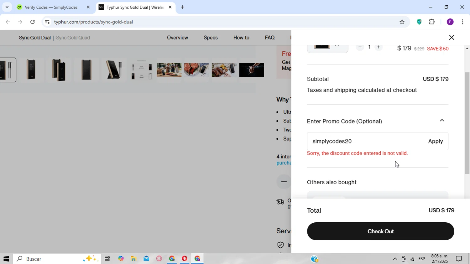 Typhur discount code screenshot showing code simplycodes20 applied at Typhur checkout page. Uploaded by SimplyCodes community member CoinPhoenix3025 on Jan 2, 2025