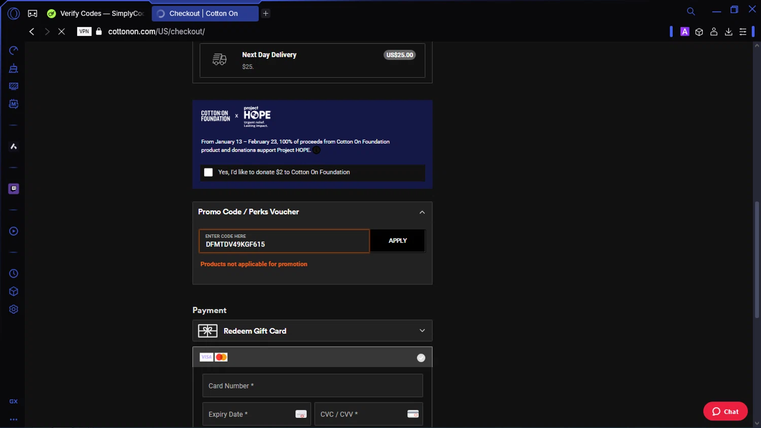 Typo promo code screenshot showing code DFMTDV49KGF615 applied at Typo checkout page. Uploaded by SimplyCodes community member SavingsWhiz9509 on Mar 5, 2025