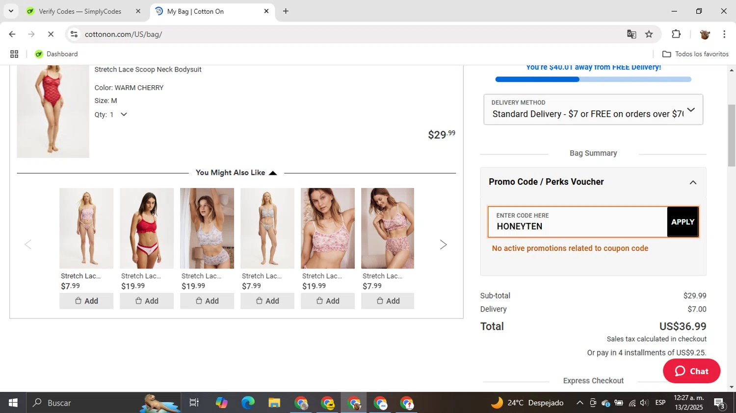 Typo promo code screenshot showing code HONEYTEN applied at Typo checkout page. Uploaded by SimplyCodes community member ShrewdNavigator7649 on Feb 13, 2025