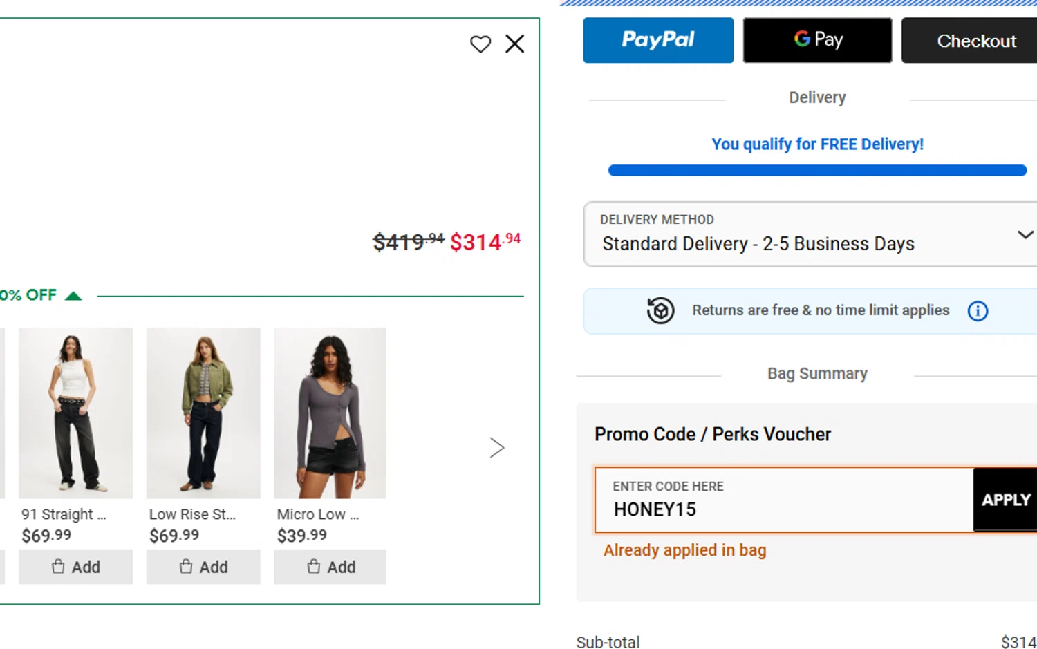 Typo promo code screenshot showing code HONEY15 applied at Typo checkout page. Uploaded by SimplyCodes community member MrWolf on Jul 19, 2025