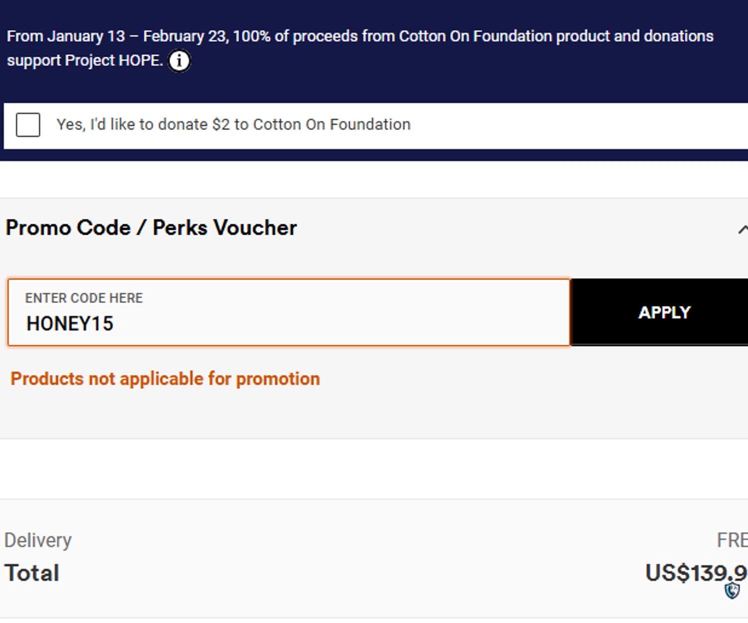 Typo promo code screenshot showing code HONEY15 applied at Typo checkout page. Uploaded by SimplyCodes community member GoldLynx7797 on Mar 30, 2025