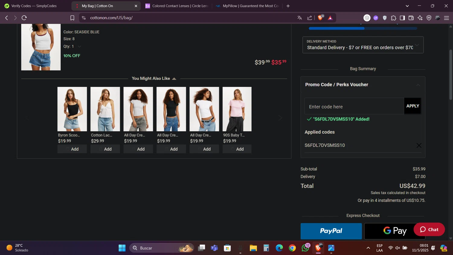 Typo promo code screenshot showing code S6FDL7DVSMSS10 applied at Typo checkout page. Uploaded by SimplyCodes community member Caraxes on May 11, 2025