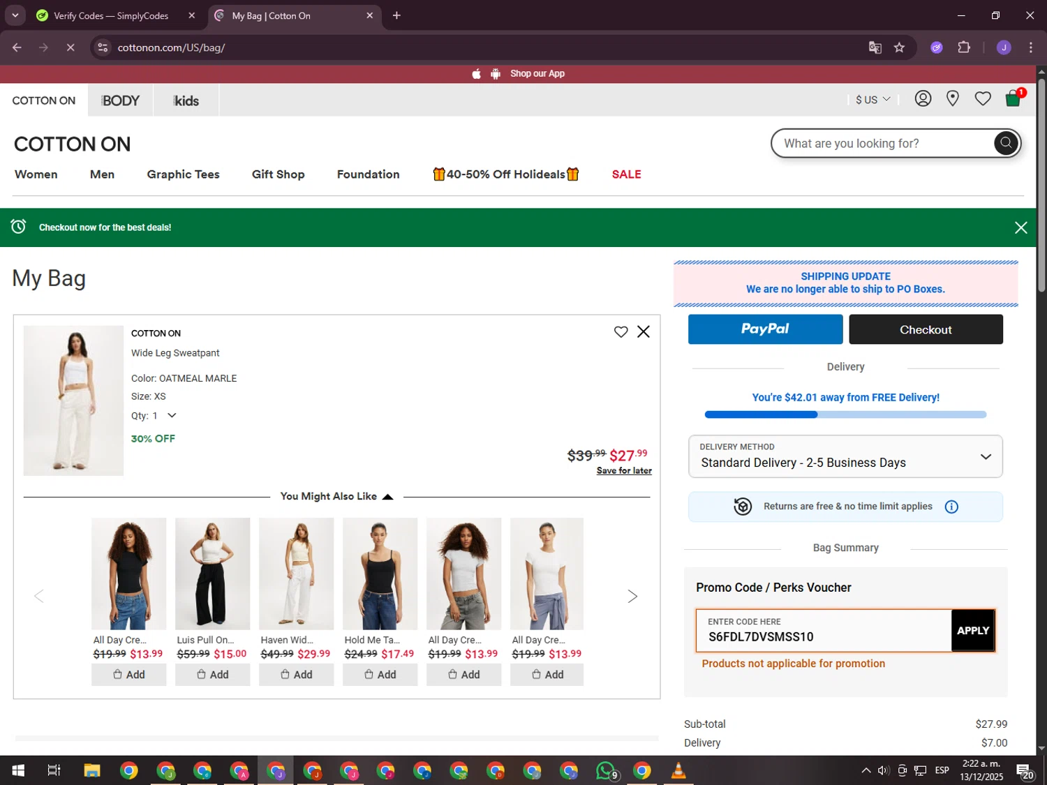 Typo checkout page showing Typo promo code box | Screenshot taken by SimplyCodes community member on Dec 13, 2025