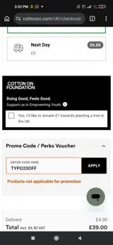 TYPO20OFF coupon verification screenshot
