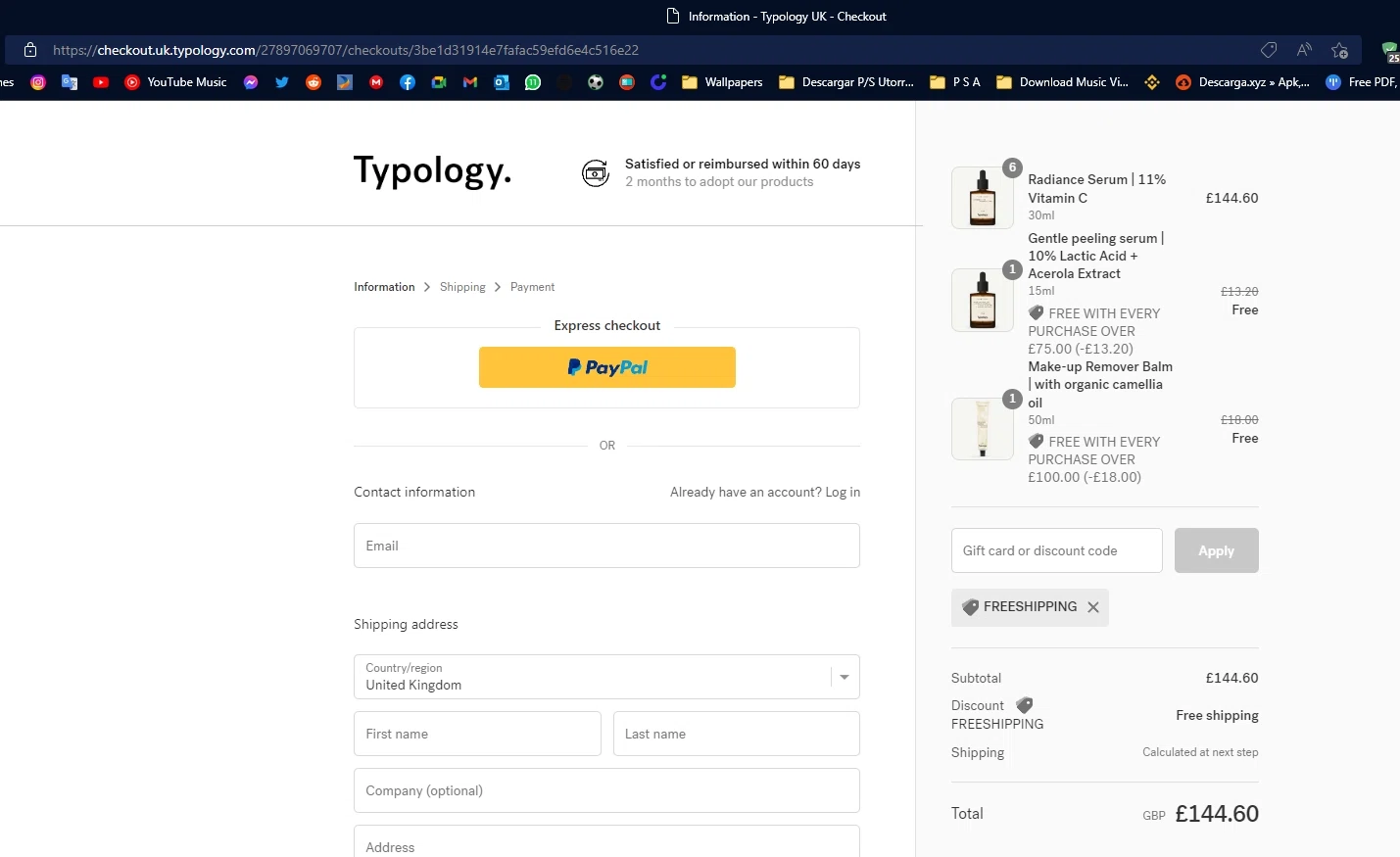 Typology checkout page showing Typology promo code box | Screenshot taken by SimplyCodes community member on Nov 2, 2022